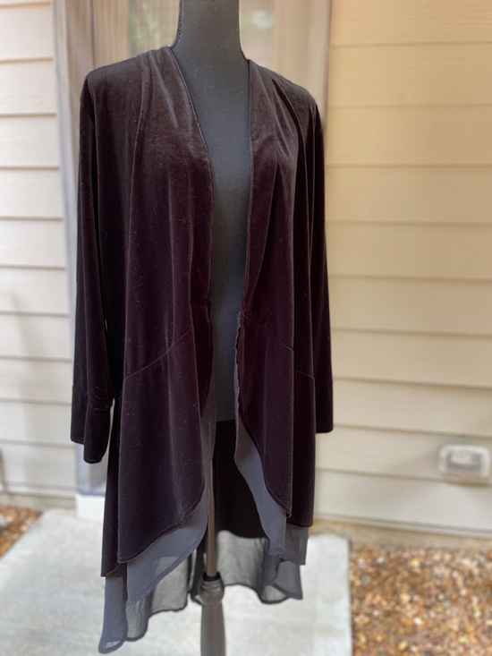 Jackets & Blazers - Vivimos Longline Velvet Duster Size XL Black Multi Fabric Boho Witchy Whimsigoth